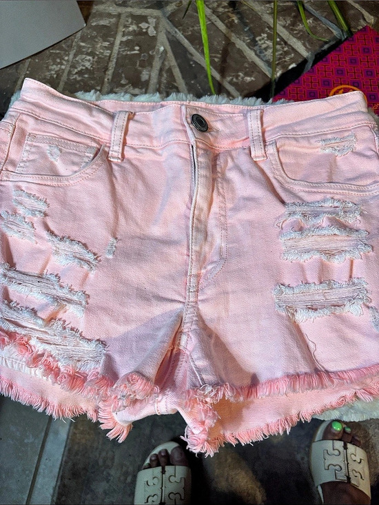 American Eagle Outfitters Pants - American Eagle Outfitters Super Stretch X Distressed Jean Shorts in Pink Size 0